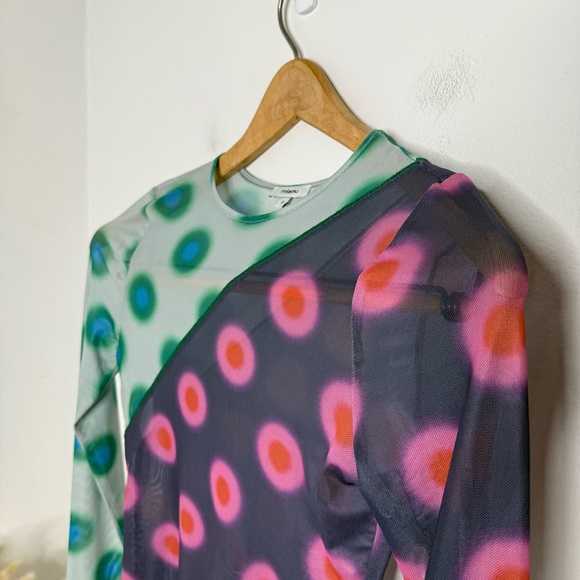 MIAOU Polka Dot PatchworkLong Sleeve Mesh Sheer T-shirt Sz S Y2K Bratz 2000’s - Picture 7 of 14